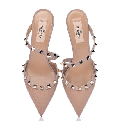 Valentino Garavani Pebbled Calfskin Rockstud Cross Strap 50mm Mules 36.5 Poudre 11 of 12