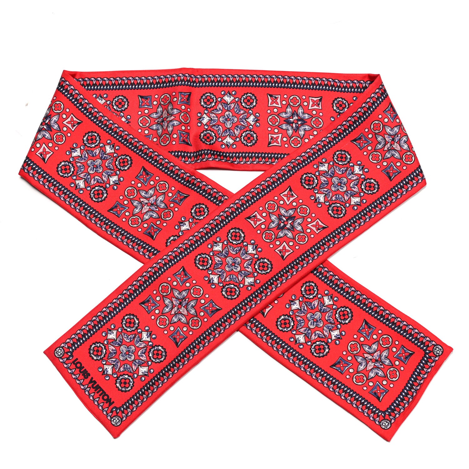 Louis Vuitton Silk Monogram Giant Lvrtual Flowers Bandeau Red 1 of 3