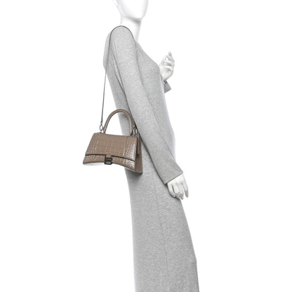 Balenciaga Calfskin Crocodile Embossed Small Hourglass Top Handle Bag Mink Grey 2 of 14