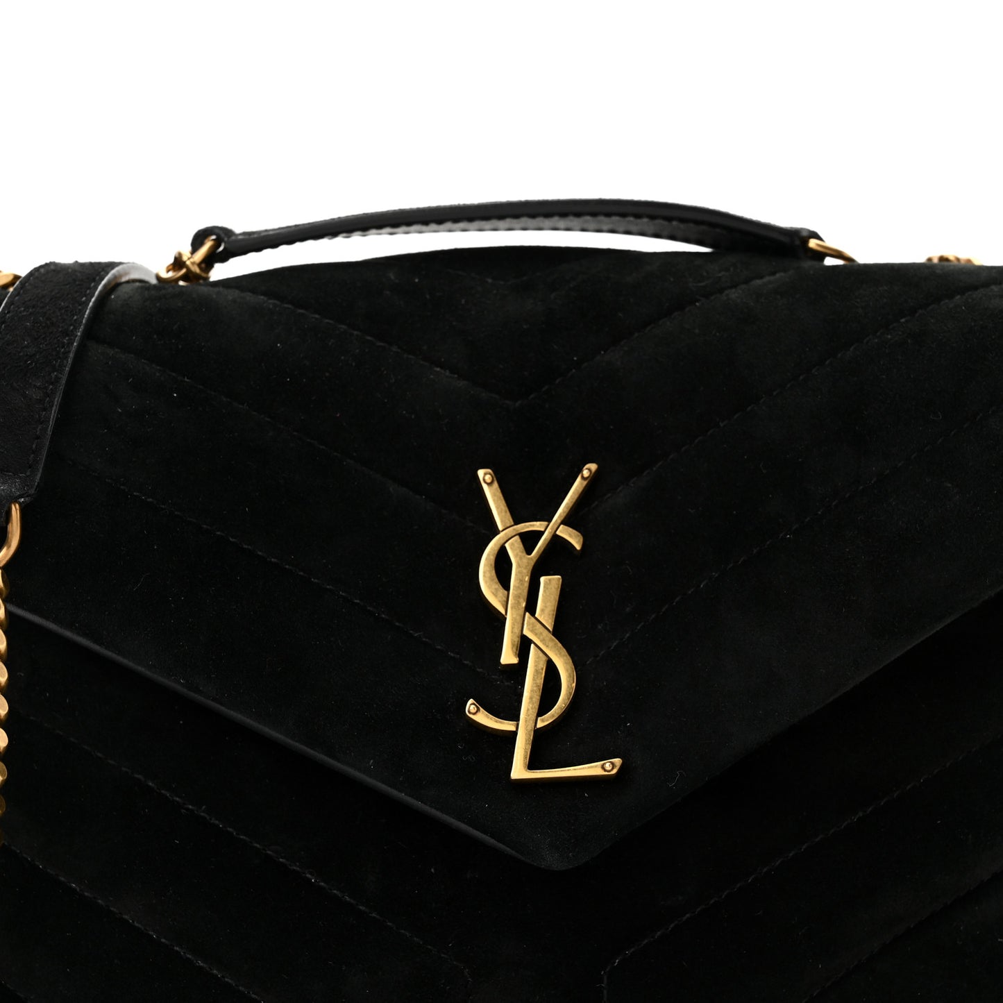 Suede Calfskin Y Quilted Monogram Small Loulou Chain Satchel Black
