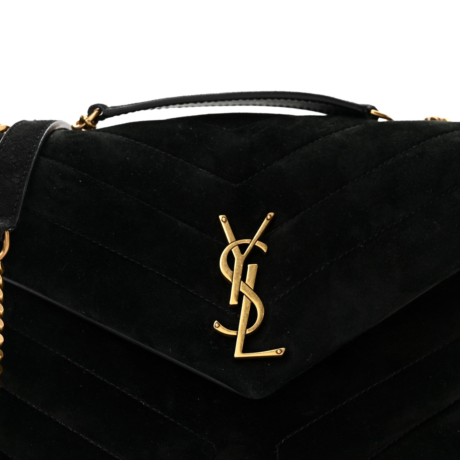 Saint Laurent Suede Calfskin Y Quilted Monogram Small Loulou Chain Satchel Black 8 of 10