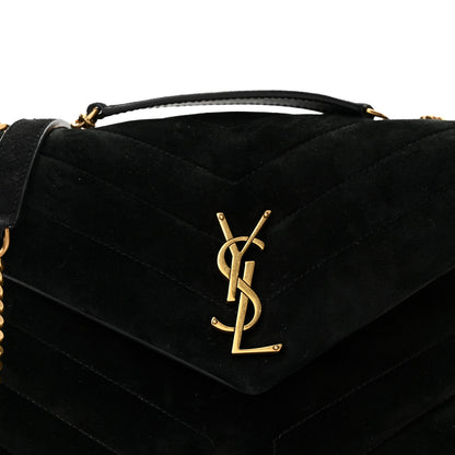Saint Laurent Suede Calfskin Y Quilted Monogram Small Loulou Chain Satchel Black 8 of 10