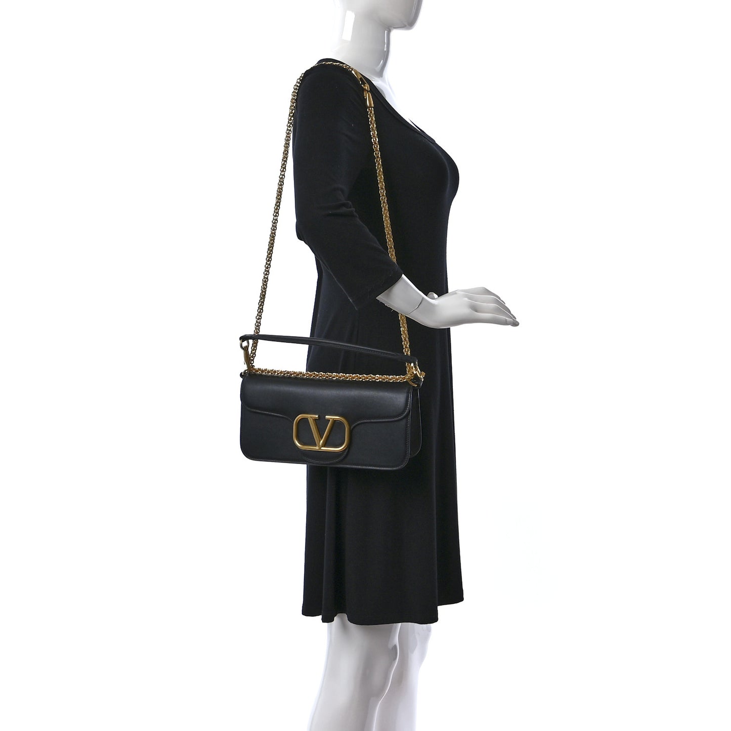 Calfskin Vlogo Loco Shoulder Bag Black