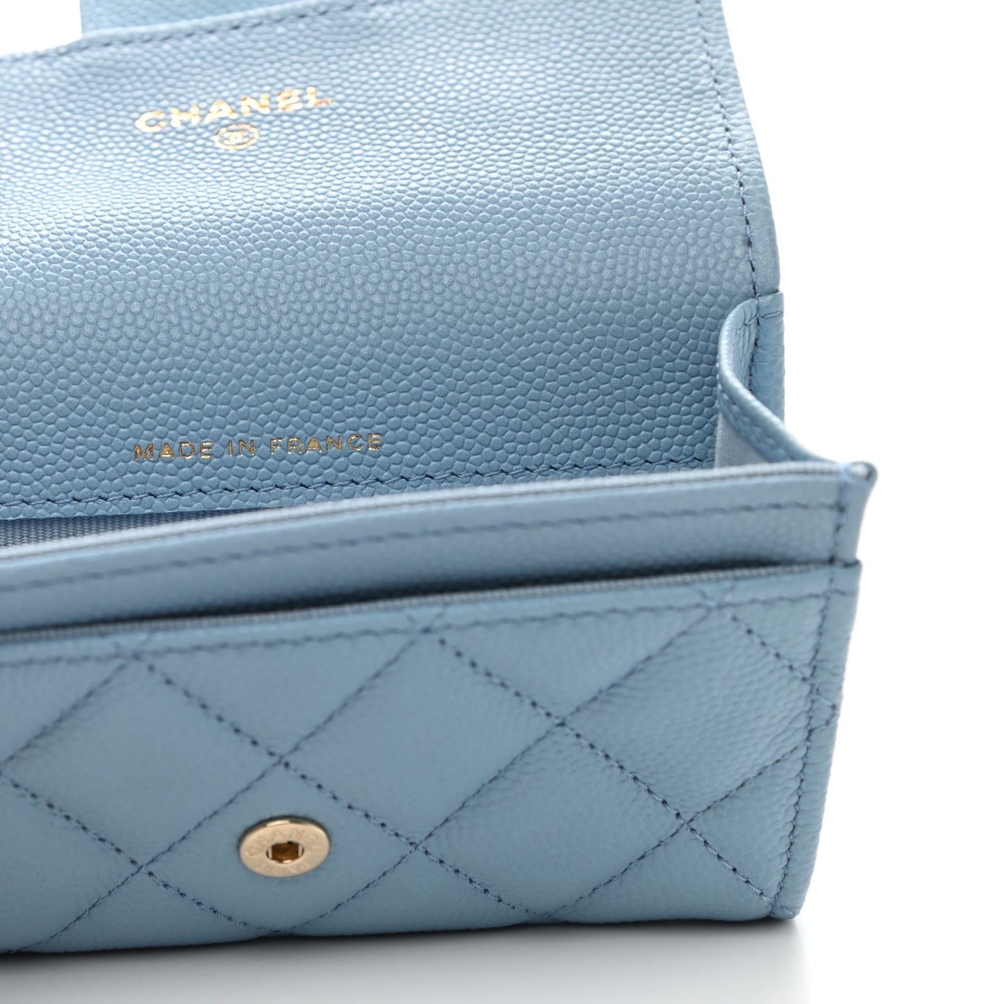 Caviar Quilted Flap Card Holder Wallet Light Blue