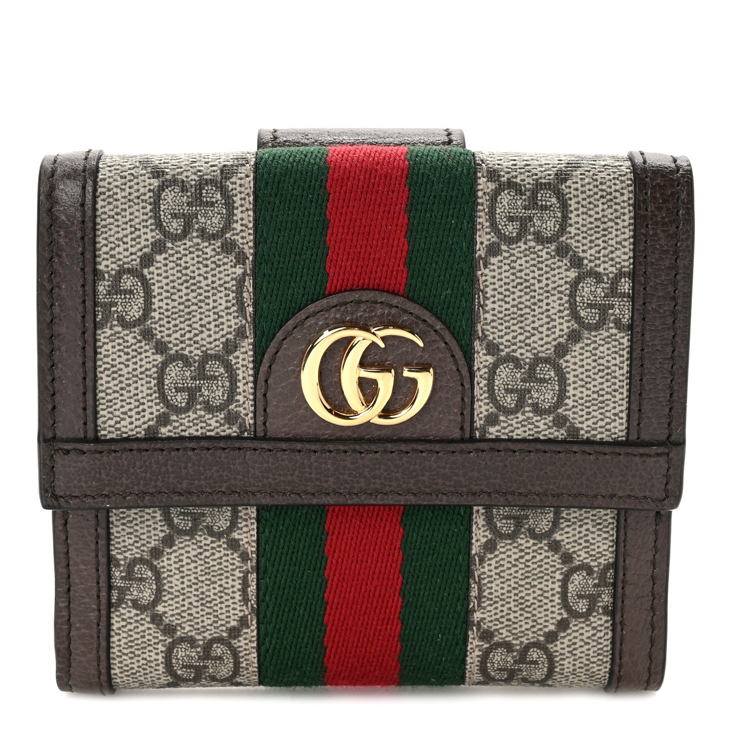 GG Supreme Monogram Web Ophidia French Flap Wallet Beige New Acero