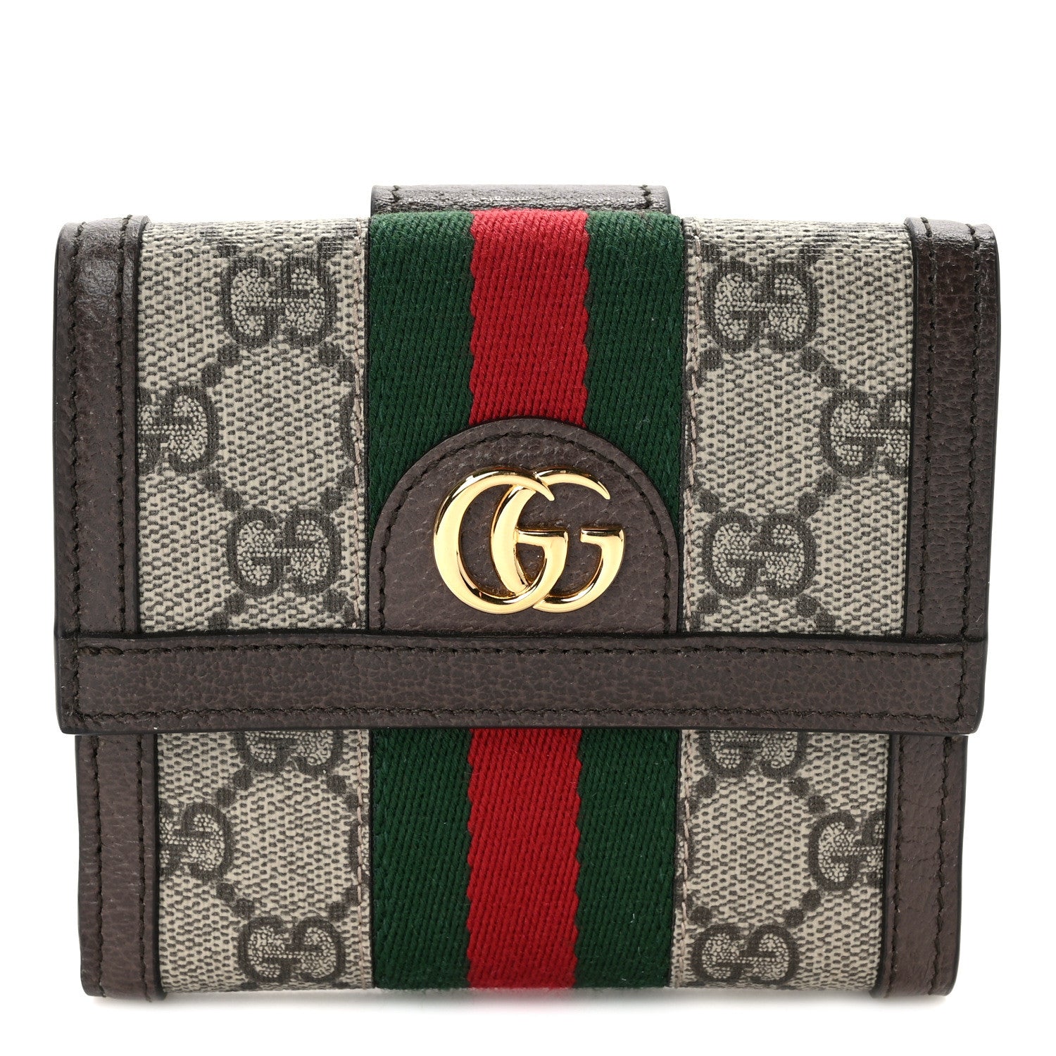 Gucci GG Supreme Monogram Web Ophidia French Flap Wallet Beige New Acero 1 of 6