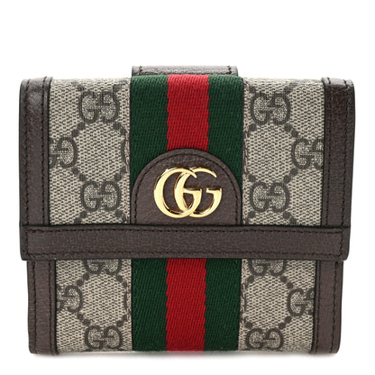 Gucci GG Supreme Monogram Web Ophidia French Flap Wallet Beige New Acero 1 of 6