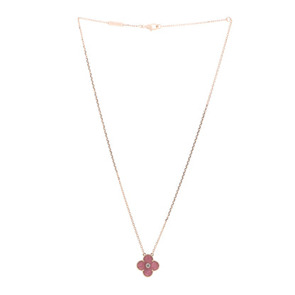 Van Cleef & Arpels 18K Rose Gold Diamond Rhodonite Vintage Alhambra Pendant Necklace 3 of 6
