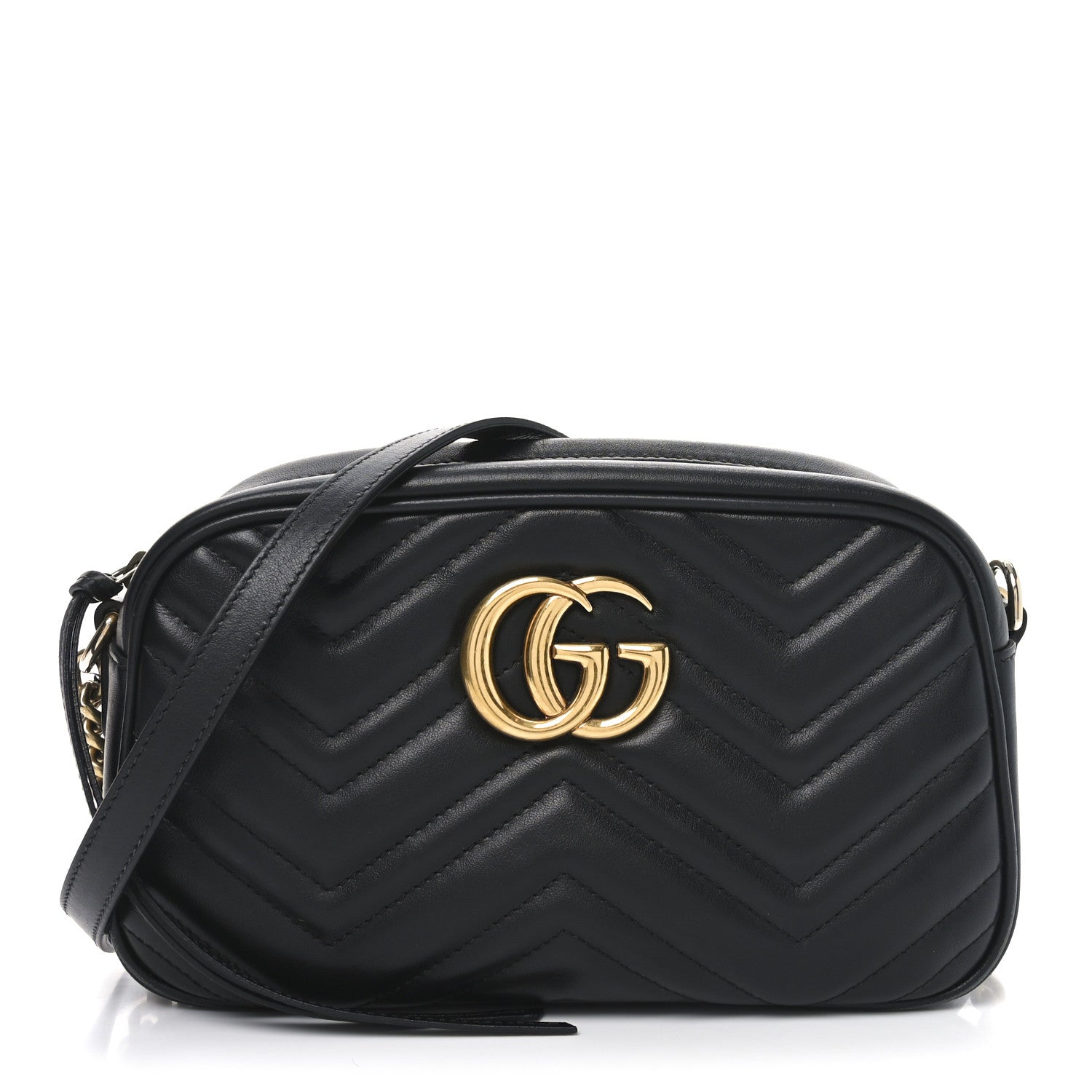 Gucci Calfskin Matelasse Small GG Marmont Chain Shoulder Bag Black 1 of 13