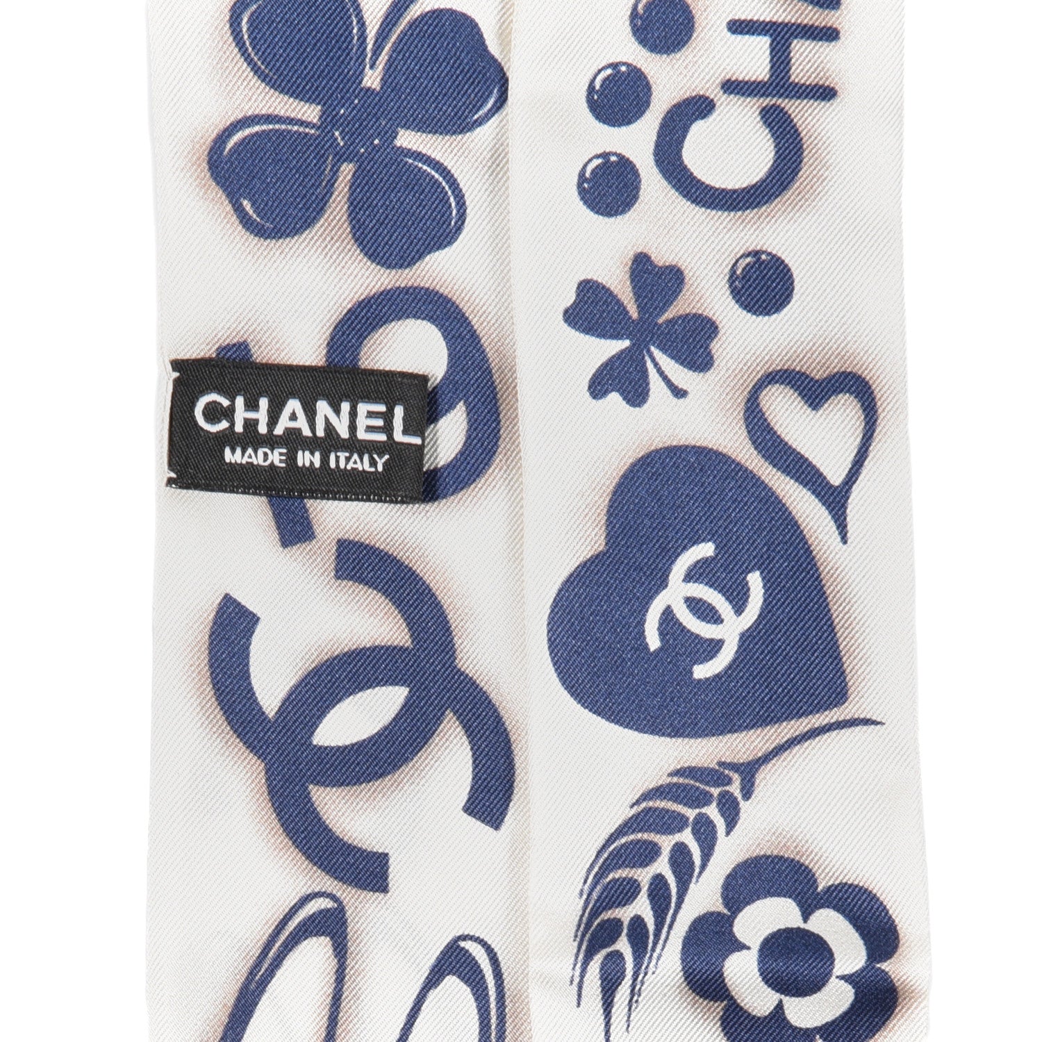 Chanel Silk CC Slim Bandeau Scarf White Blue 3 of 3