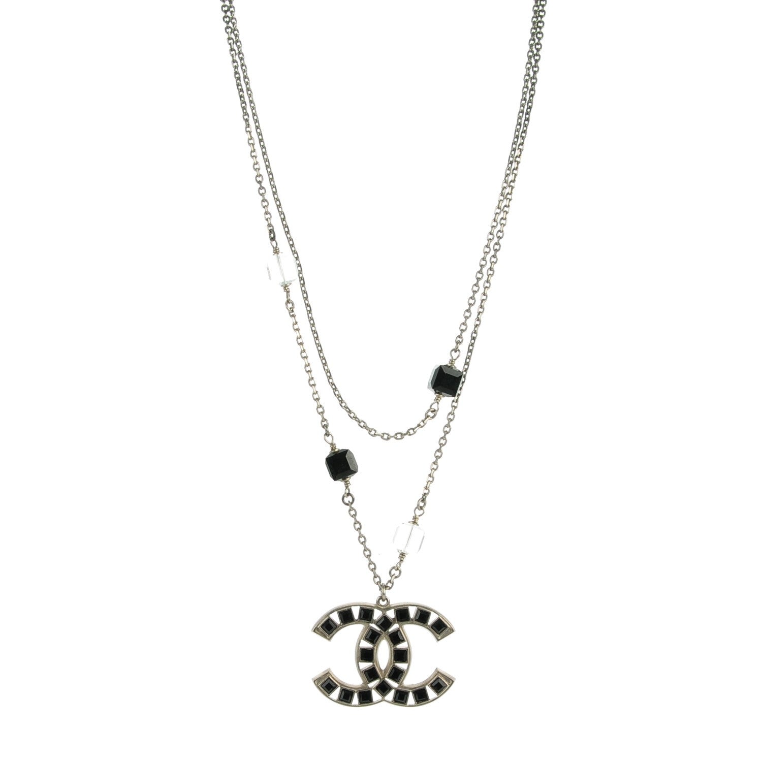 Chanel Baguette Crystal Beaded CC Necklace Black 1 of 5