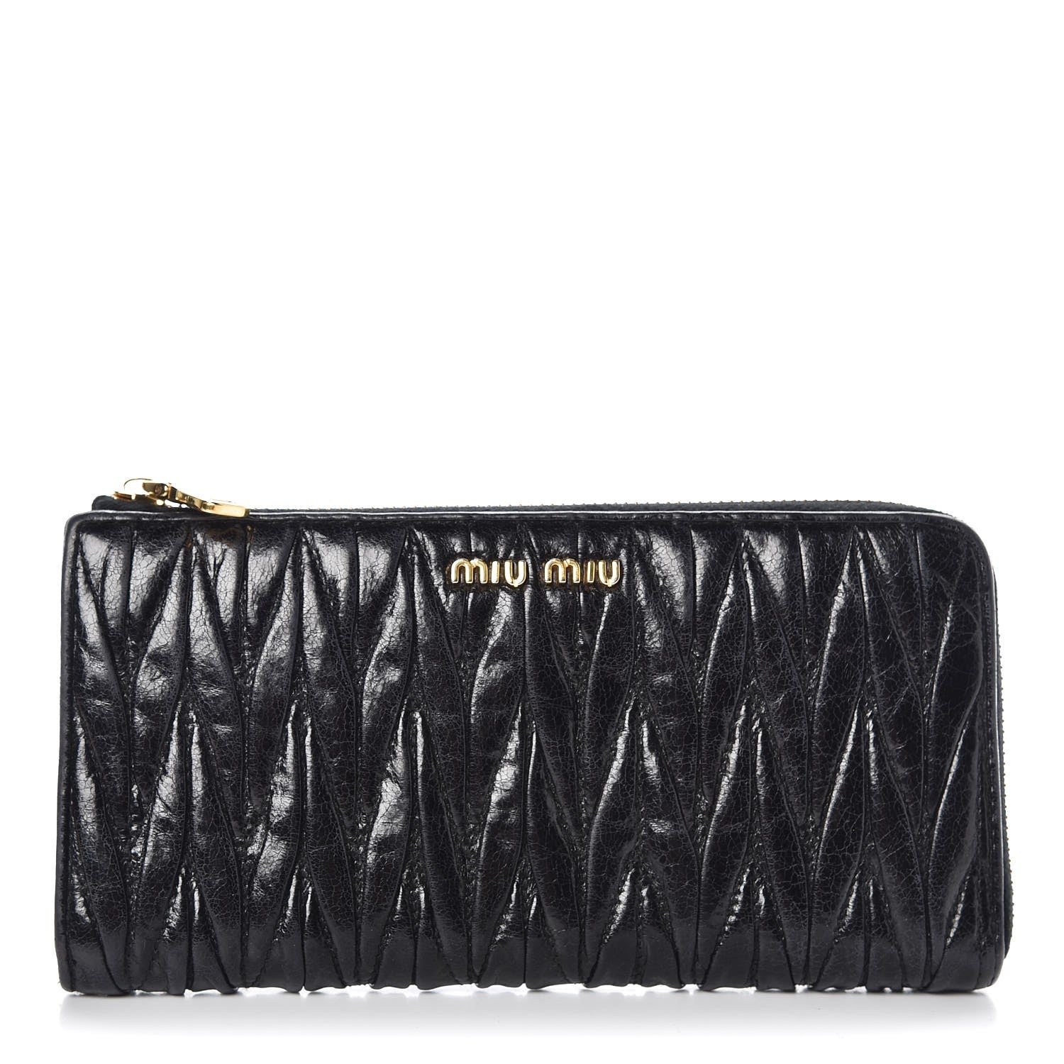 Miu Miu Nappa Matelasse Lux Zip Around Wallet Black 1 of 7