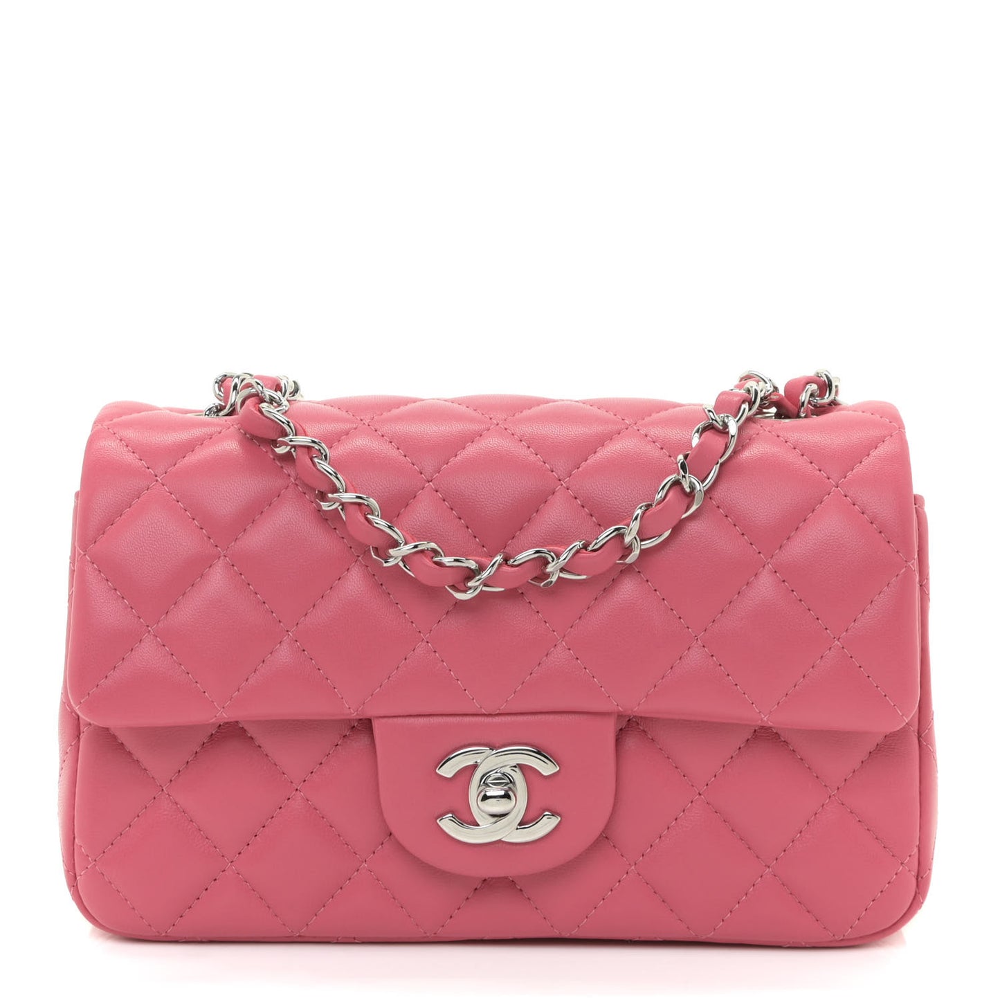 Lambskin Quilted Mini Rectangular Flap Pink