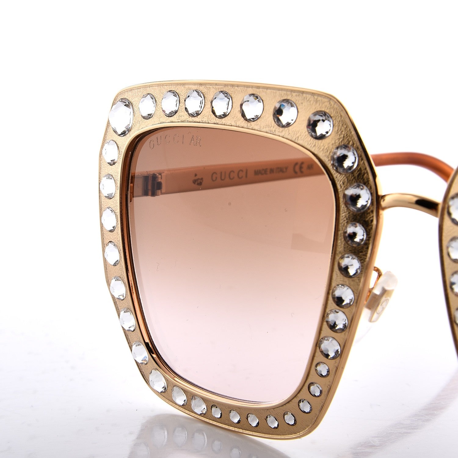 Gucci Metal Acetate Crystal Oversize GG0115S Sunglasses Gold 9 of 9