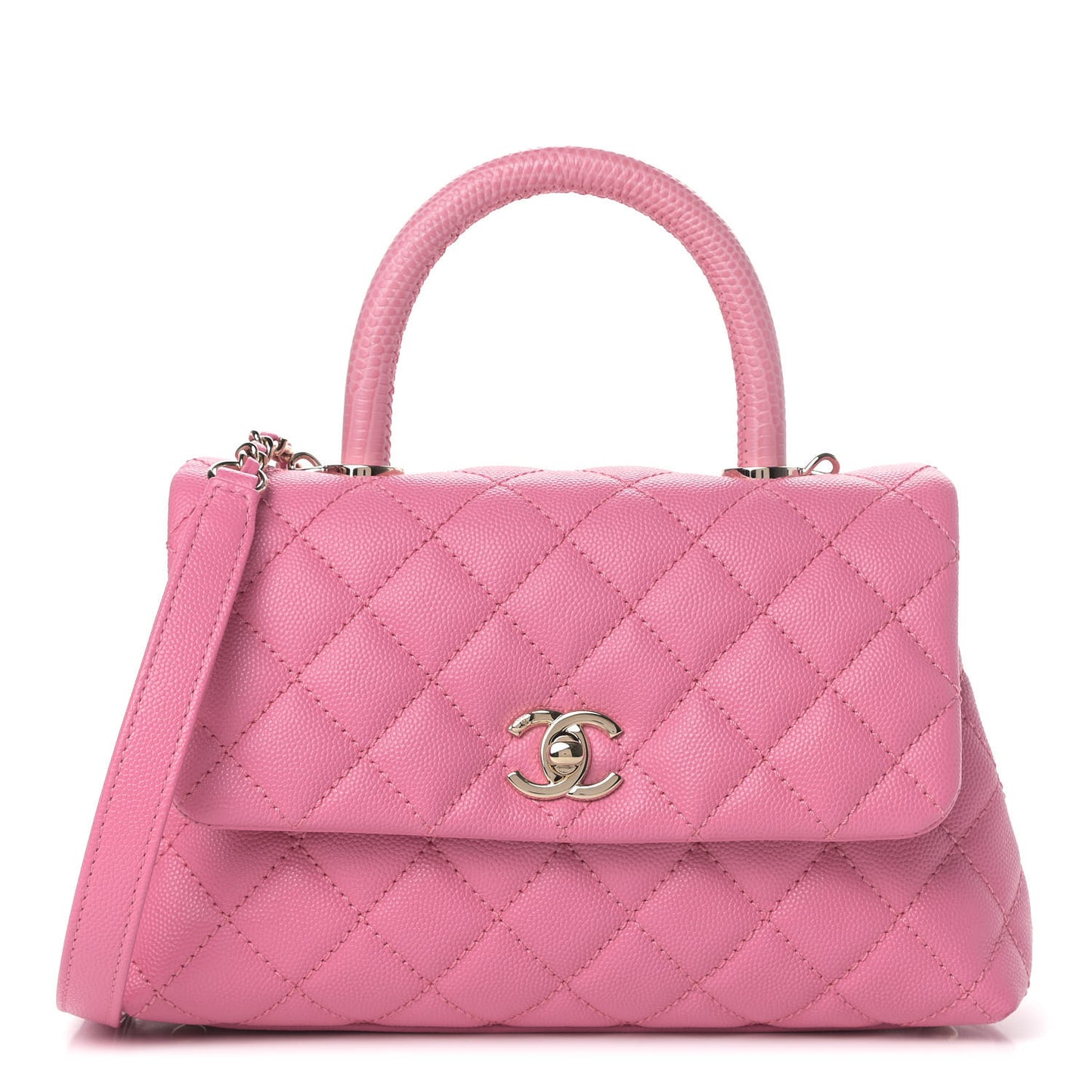 Caviar Lizard Embossed Quilted Mini Coco Handle Flap Pink