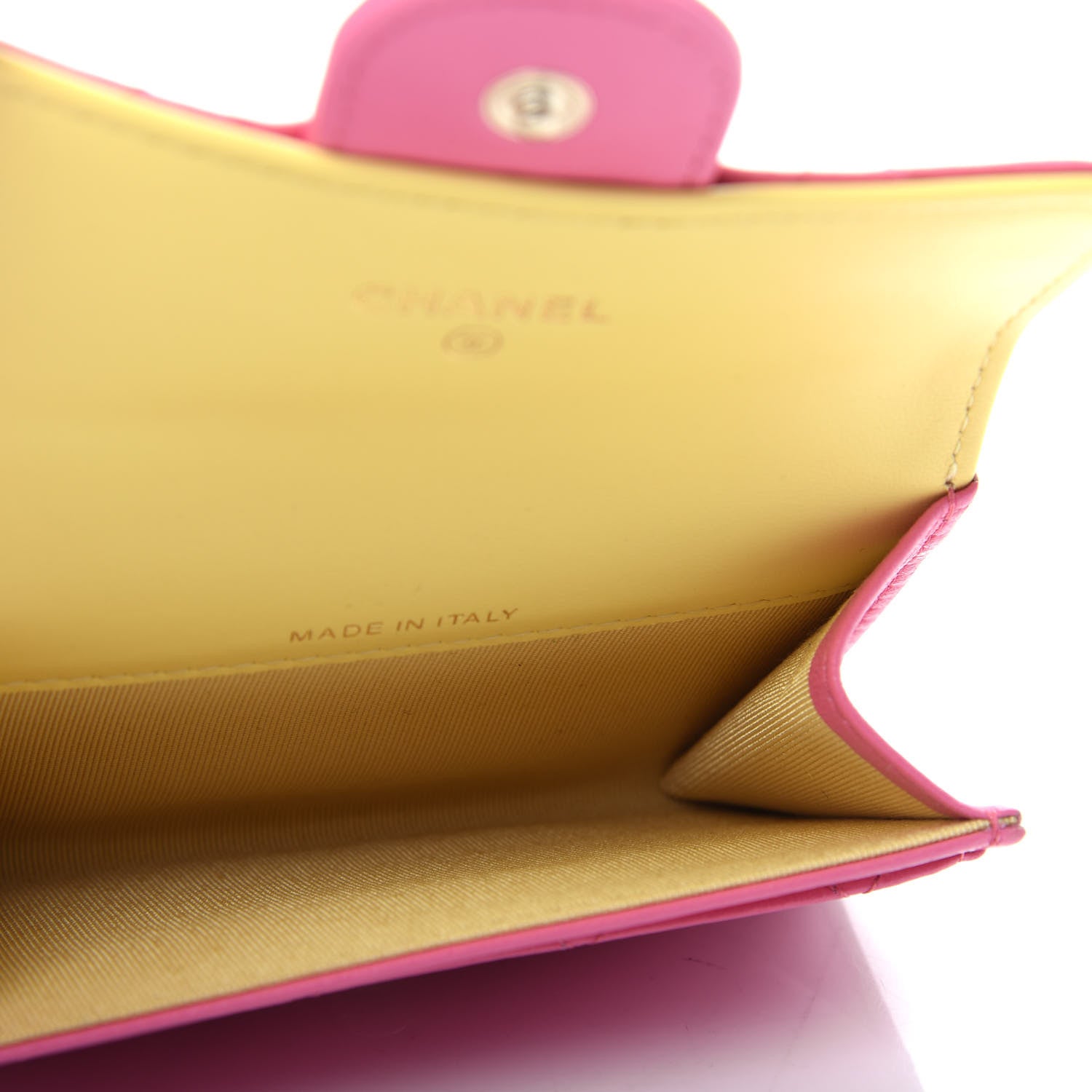 Chanel Lambskin Quilted Flap Card Holder Wallet Pink Yellow 5 of 9
