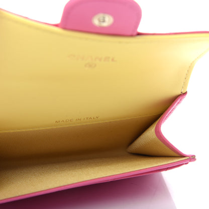 Chanel Lambskin Quilted Flap Card Holder Wallet Pink Yellow 5 of 9
