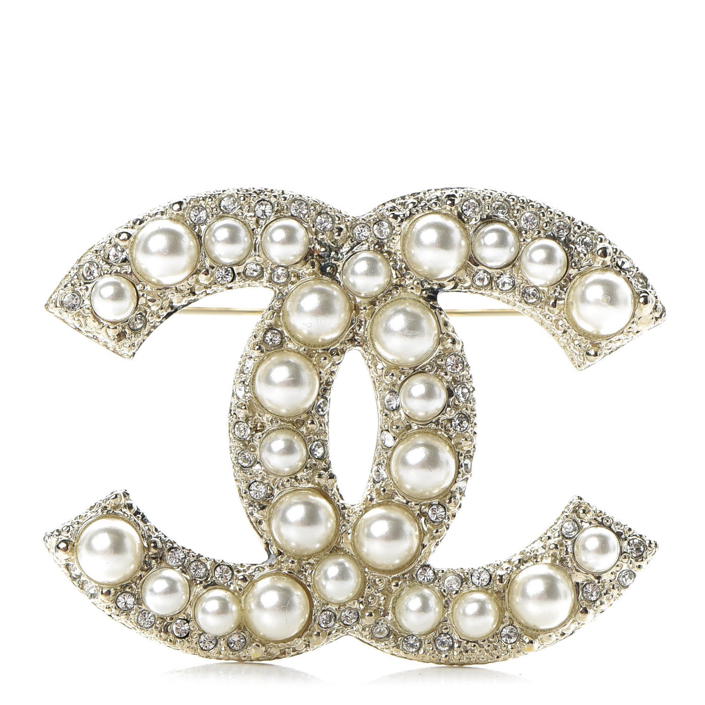 Pearl Crystal CC Brooch Gold