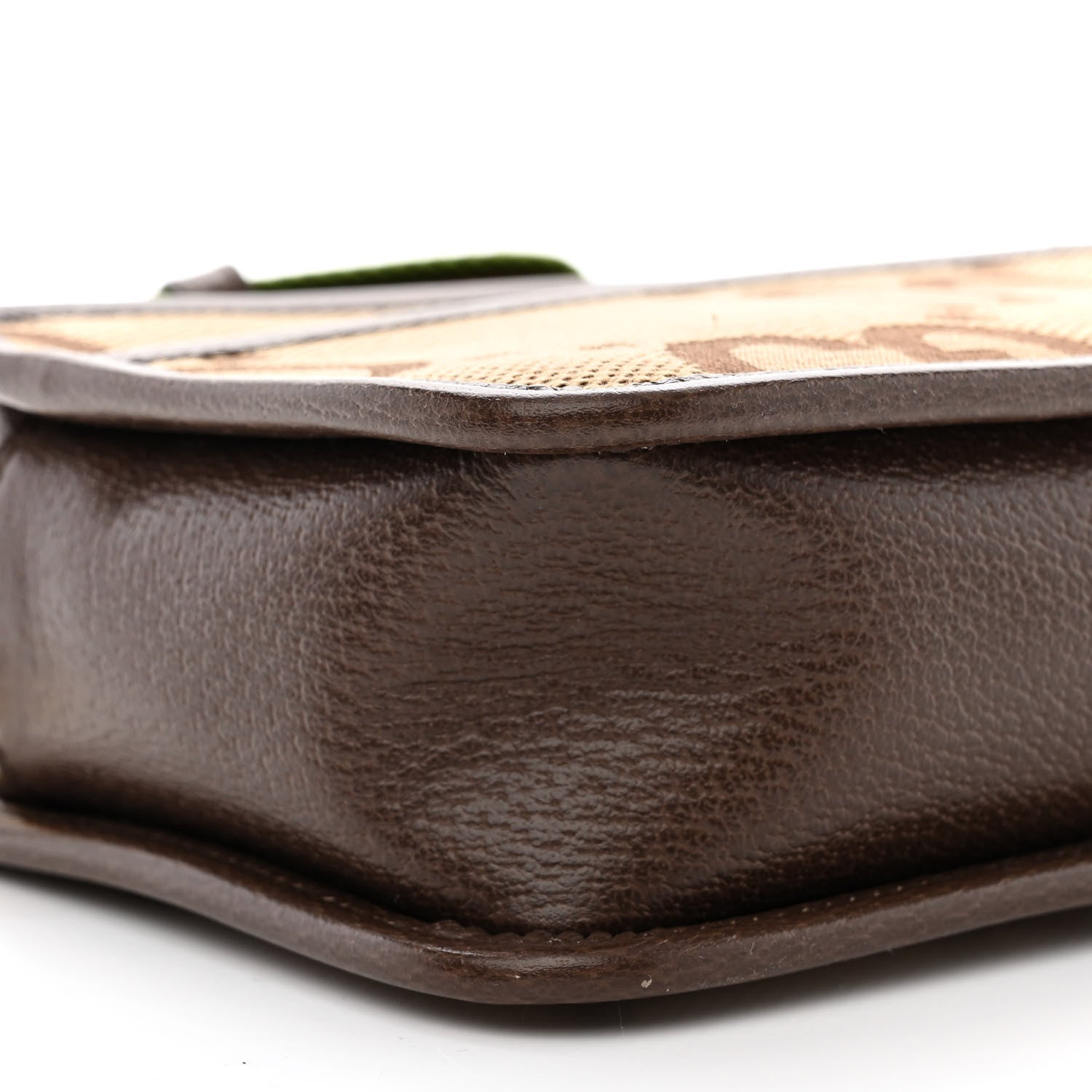 Gucci Monogram Jumbo GG Textured Dollar Calfskin Web Mini Crossbody Bag Camel Ebony New Acero 9 of 11