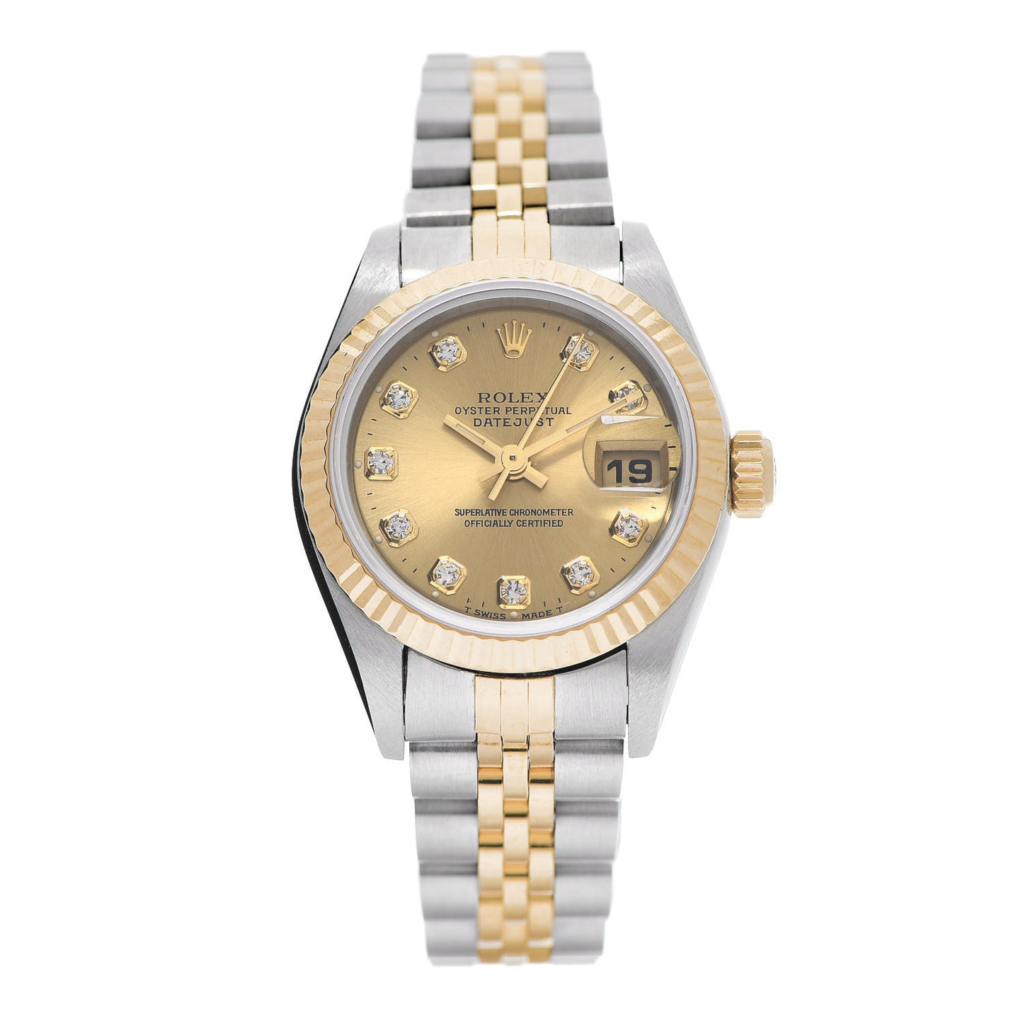 Stainless Steel 18K Yellow Gold Diamond 26mm Oyster Perpetual Datejust Watch Champagne 69173