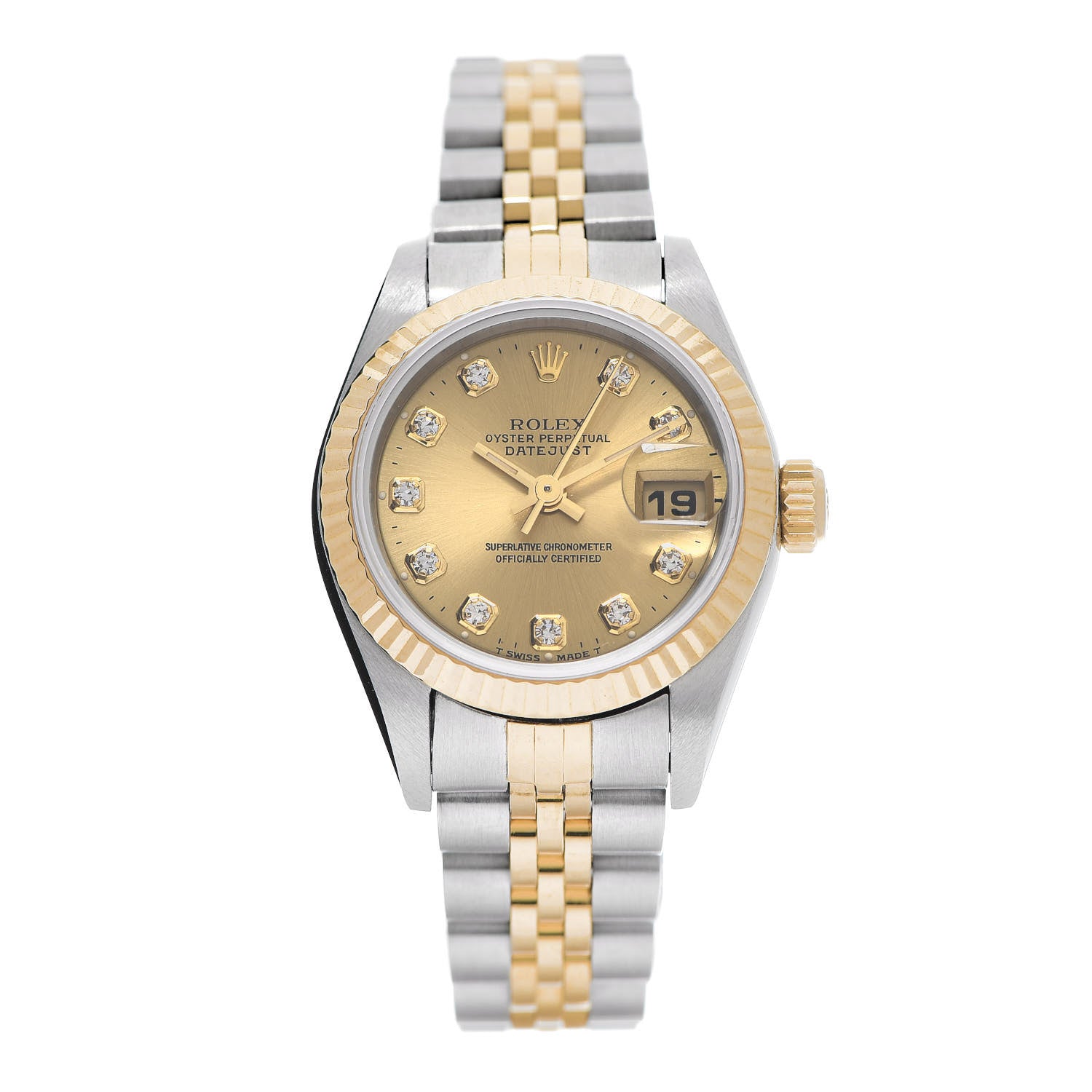 Rolex Stainless Steel 18K Yellow Gold Diamond 26mm Oyster Perpetual Datejust Watch Champagne 69173 1 of 5