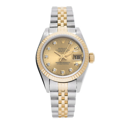 Rolex Stainless Steel 18K Yellow Gold Diamond 26mm Oyster Perpetual Datejust Watch Champagne 69173 1 of 5