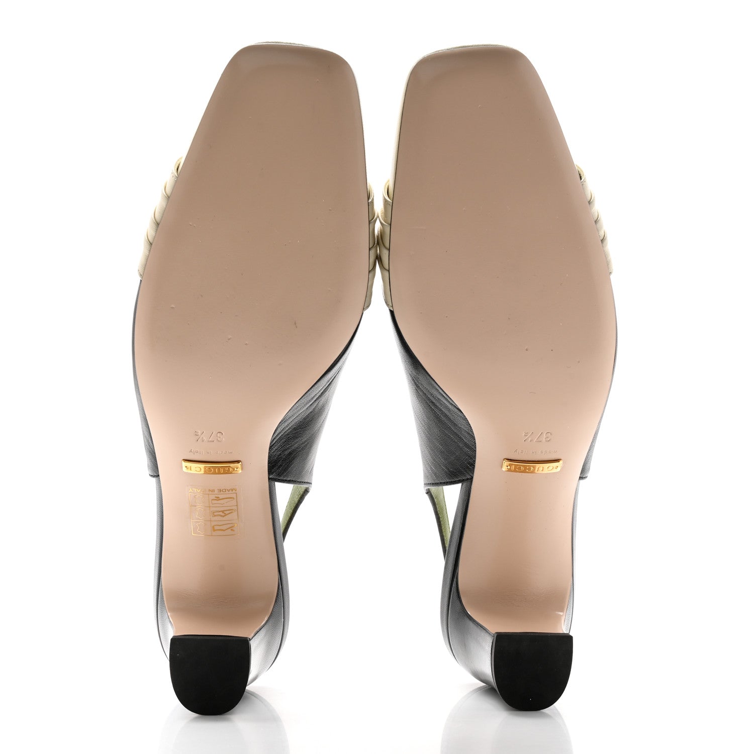 Gucci Malaga Kid Half Moon GG Square Toe Slingback Pumps 37.5 Black Vintage White 5 of 10