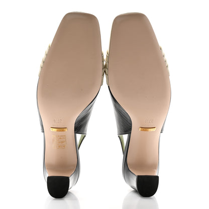 Gucci Malaga Kid Half Moon GG Square Toe Slingback Pumps 37.5 Black Vintage White 5 of 10