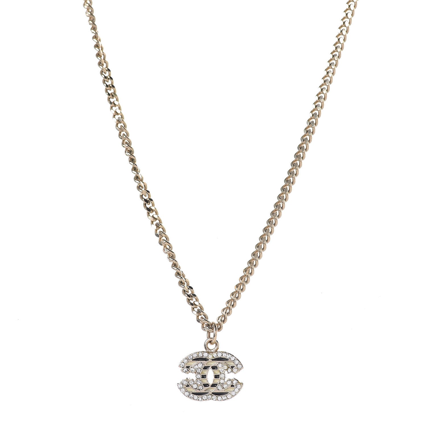 Chanel Crystal Enamel Striped CC Necklace Gold Black 1 of 6