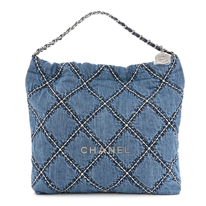 Chanel Stitched Denim Quilted Chanel 22 Blue 3 of 11