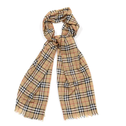 Burberry Wool Silk Gauze Vintage Check Scarf Antique Yellow 1 of 4
