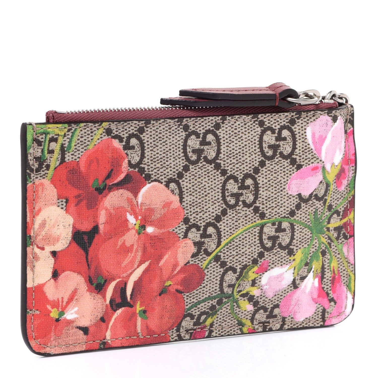 Gucci GG Supreme Monogram Blooms Key Ring Coin Case Beige Multicolor Dry Rose 3 of 11