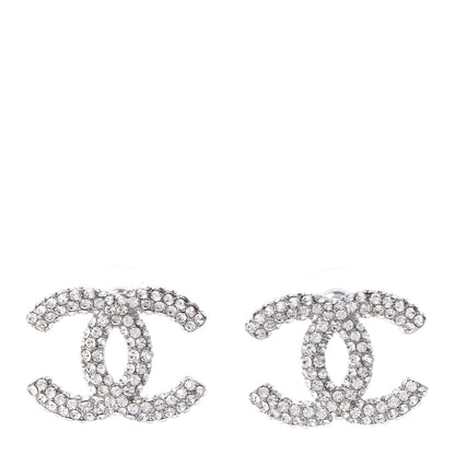 Chanel Crystal Large CC Earrings Silver 1 of 5