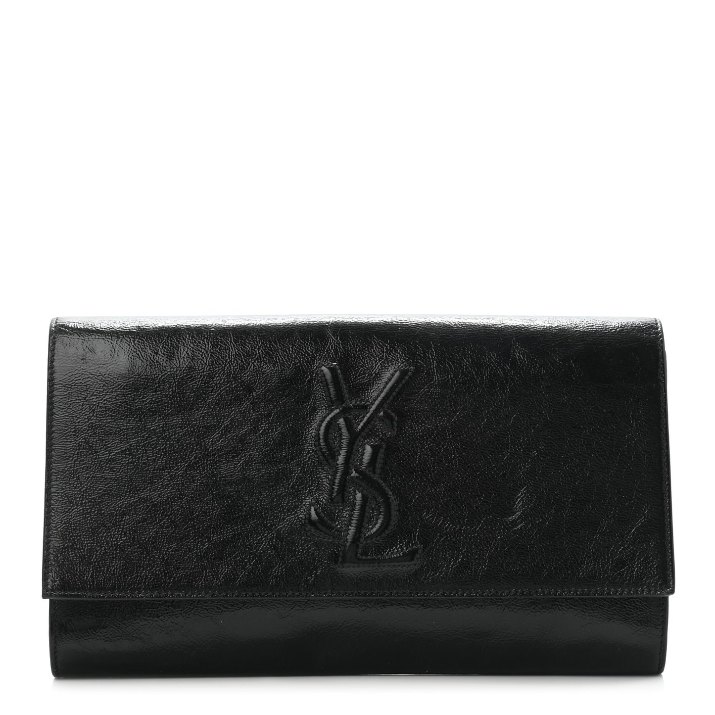 Textured Patent Monogram Large Belle De Jour Clutch Black