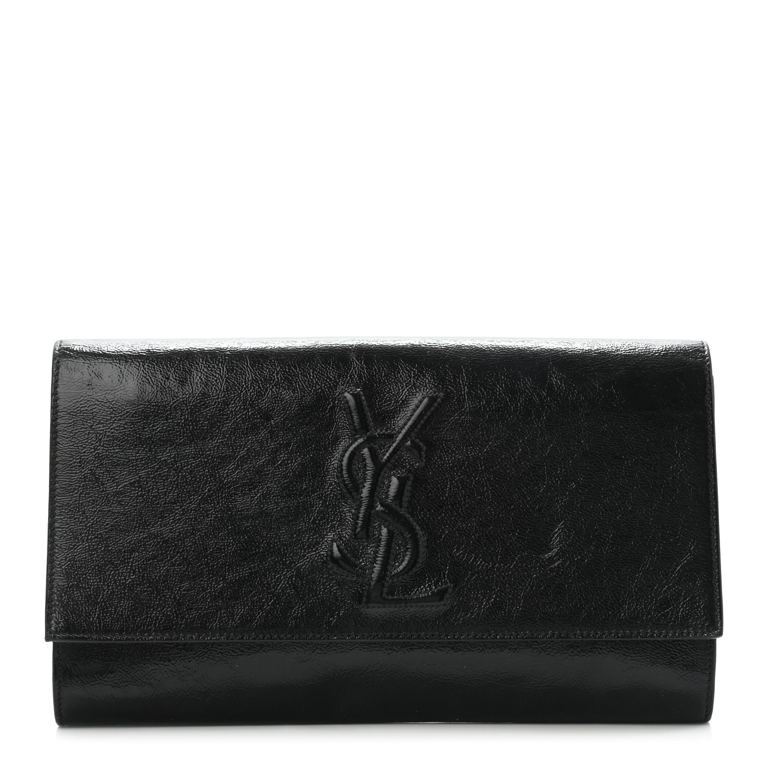 Saint Laurent Textured Patent Monogram Large Belle De Jour Clutch Black 1 of 12