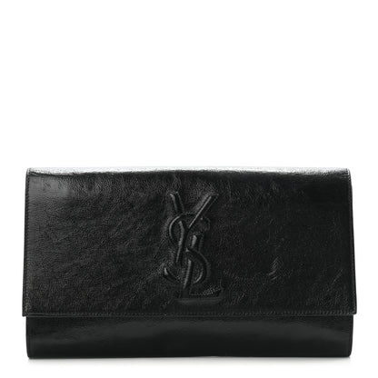 Saint Laurent Textured Patent Monogram Large Belle De Jour Clutch Black 1 of 12