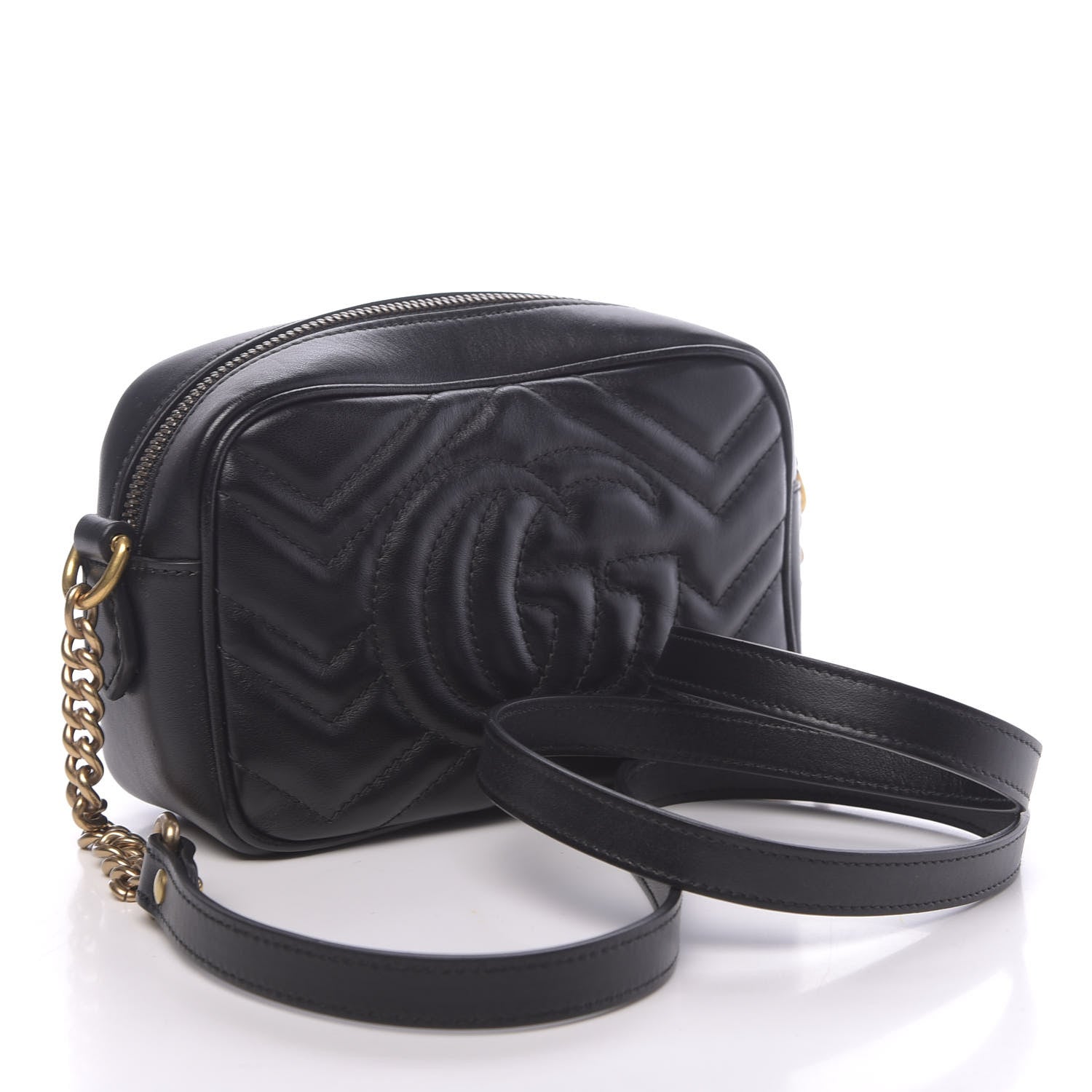 Gucci Calfskin Matelasse Mini GG Marmont Chain Shoulder Bag Black 3 of 11