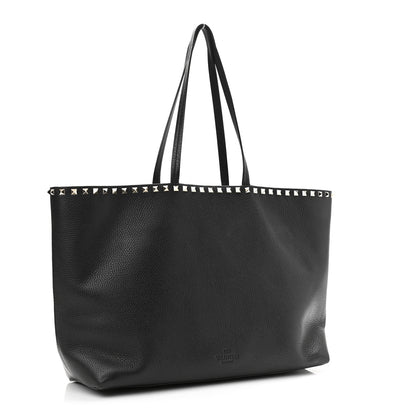 Valentino Garavani Grained Calfskin Rockstud Shoulder Tote Black 3 of 9