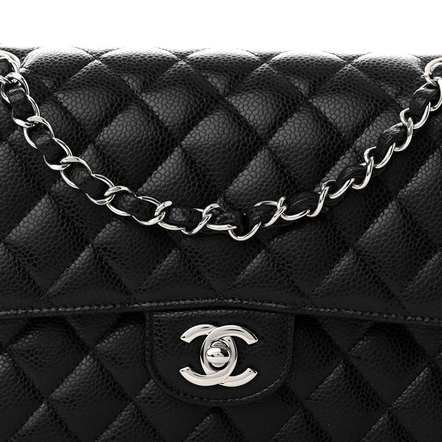 Caviar Quilted Medium Double Flap Black