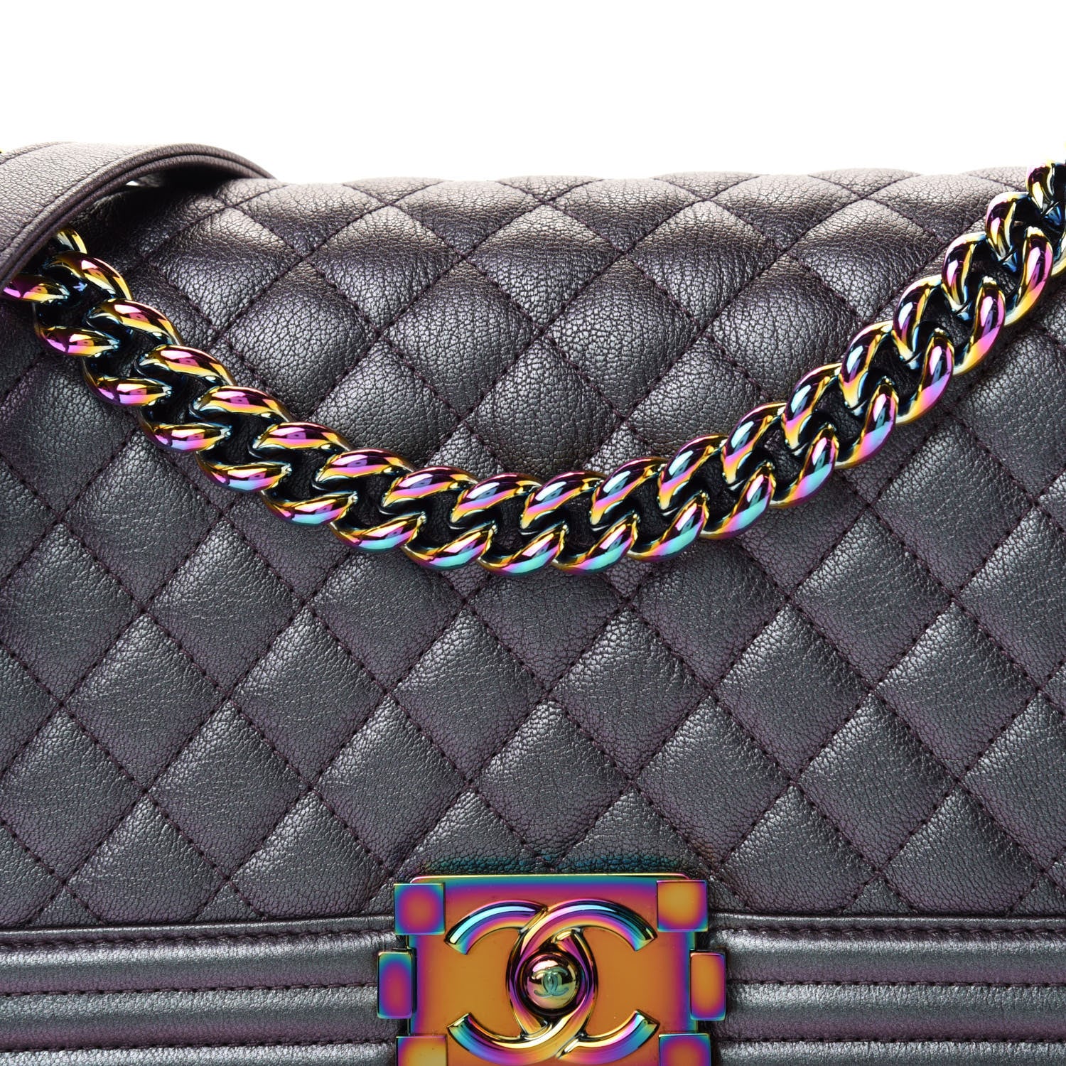 Chanel Iridescent Goatskin Quilted Medium Boy Flap Purple 10 of 11
