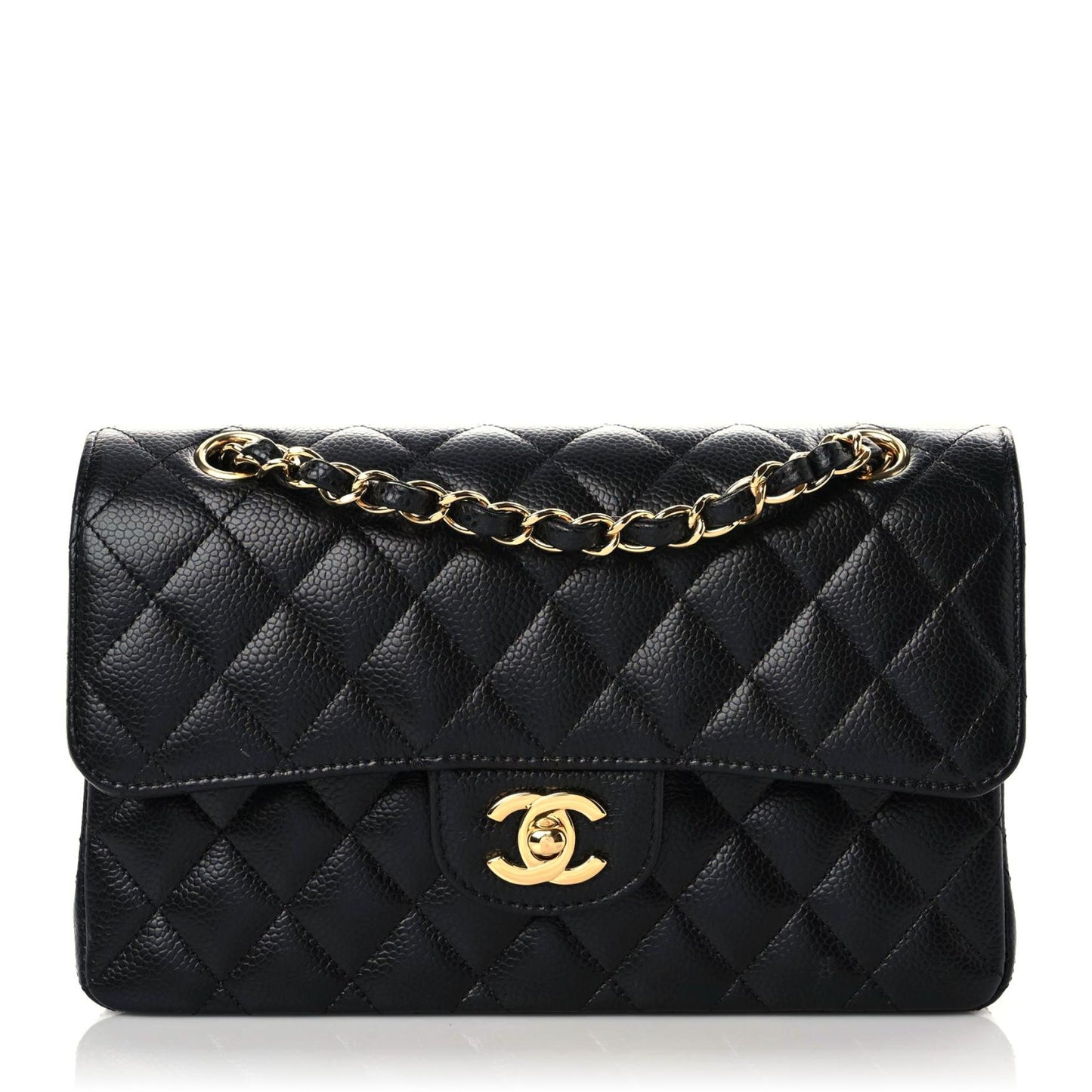 Caviar Quilted Small Double Flap Black