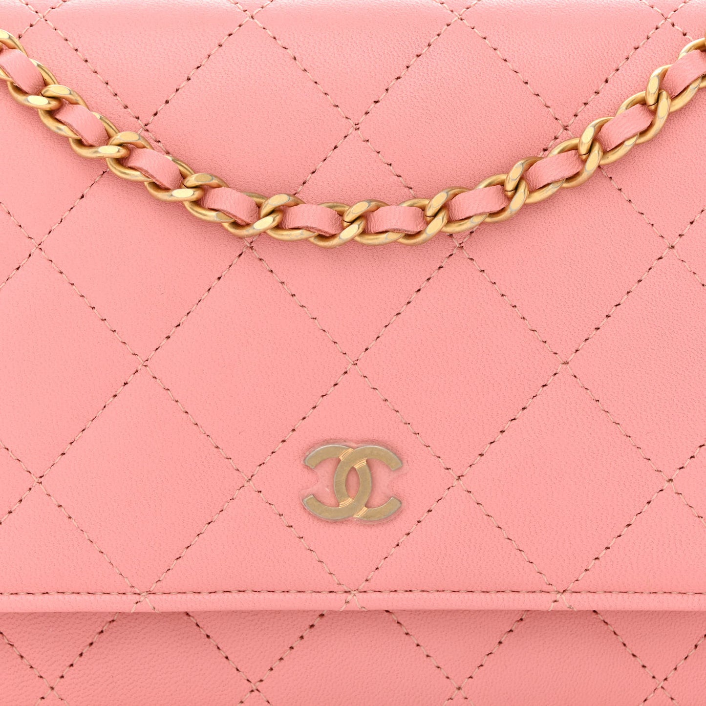 Lambskin Quilted Wallet On Chain WOC Pink