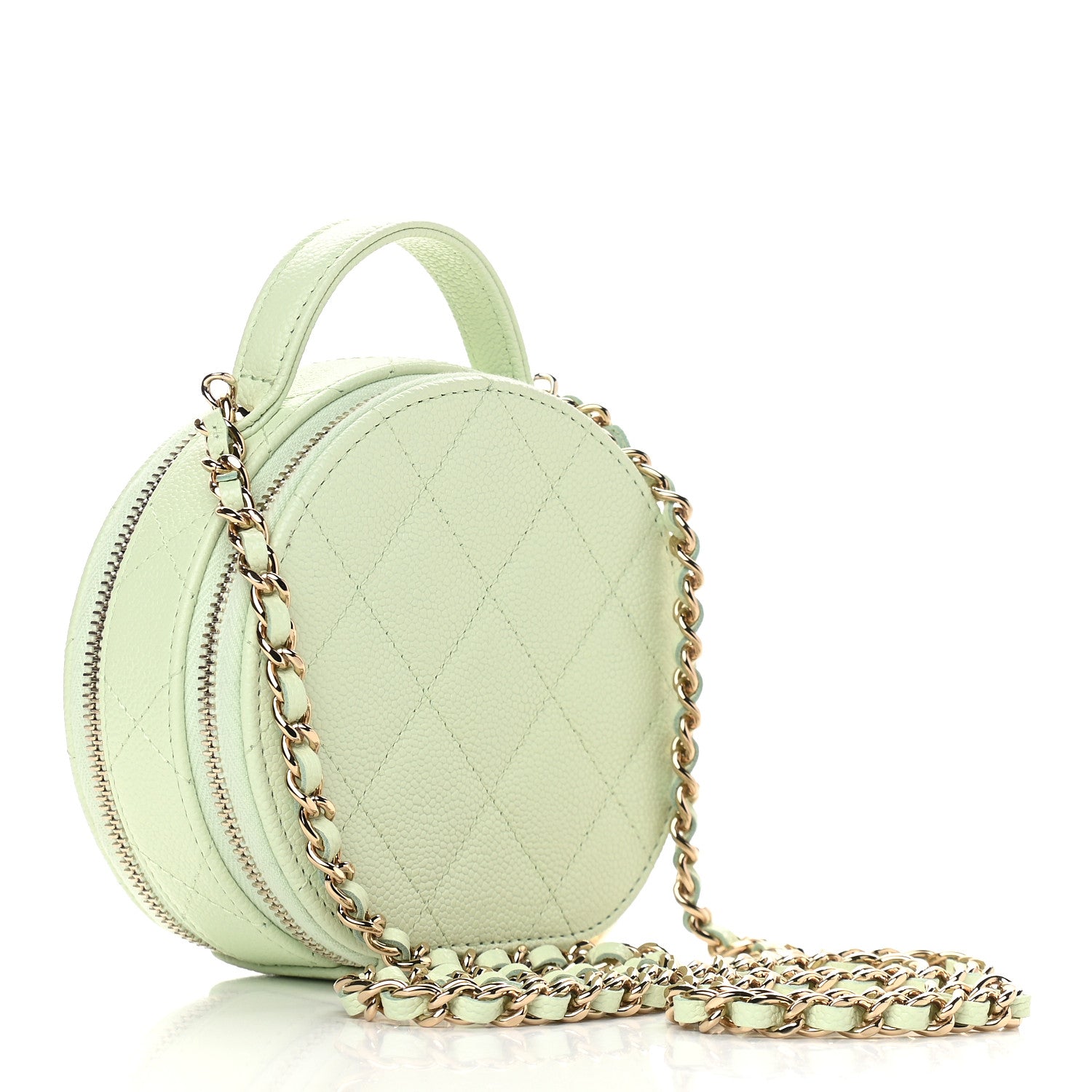Chanel Caviar Quilted Round Handle With Care Vanity With Chain Light Green 2 of 9