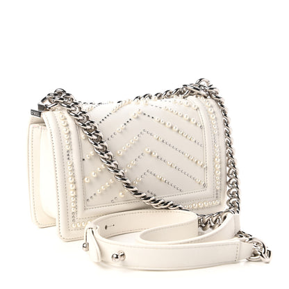 Chanel Calfskin Pearl Chevron Small Boy Flap White 3 of 12