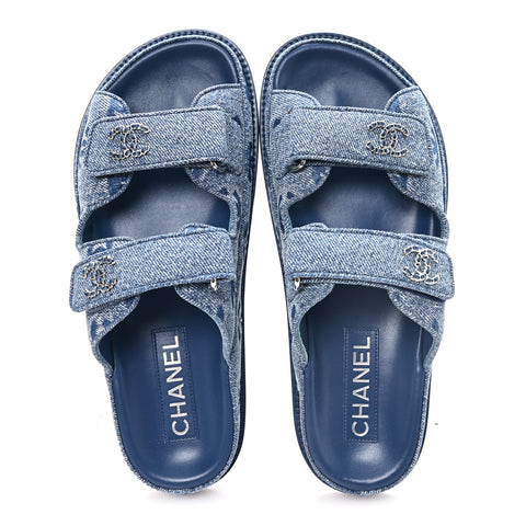 Denim CC Velcro Dad Chain CC Slide Sandals 37 Blue