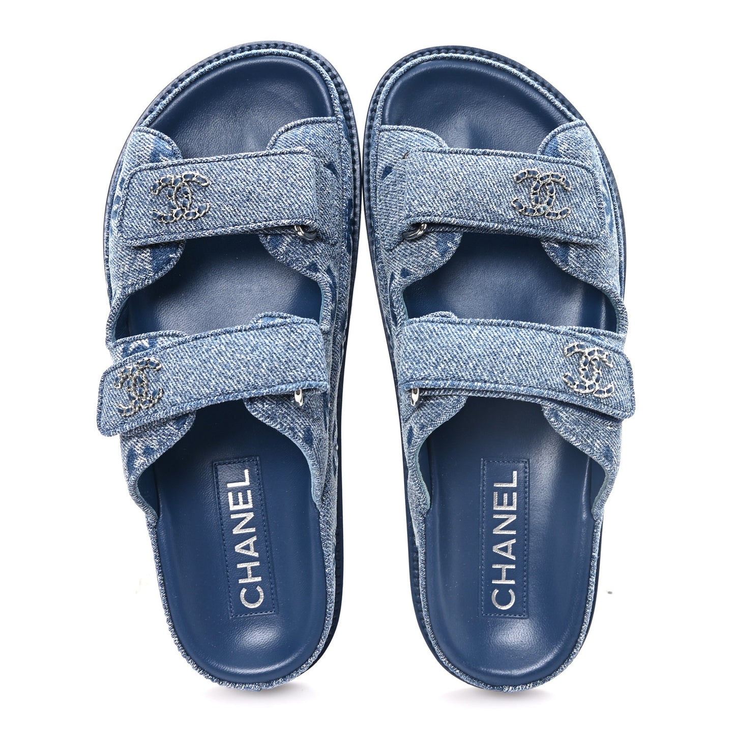 Denim CC Velcro Dad Chain CC Slide Sandals 37 Blue