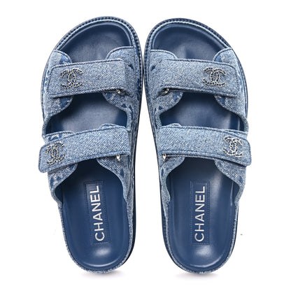 Chanel Denim CC Velcro Dad Chain CC Slide Sandals 37 Blue 2 of 10