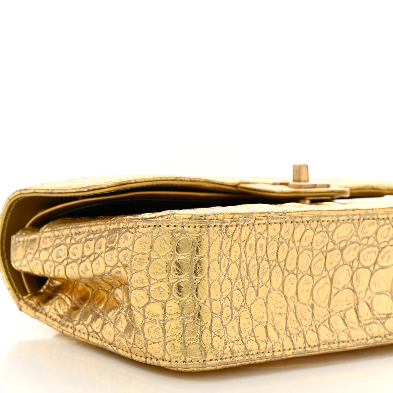Chanel Metallic Calfskin Crocodile Embossed Cocodile Small Double Flap  Gold 9 of 10