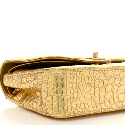 Chanel Metallic Calfskin Crocodile Embossed Cocodile Small Double Flap  Gold 9 of 10