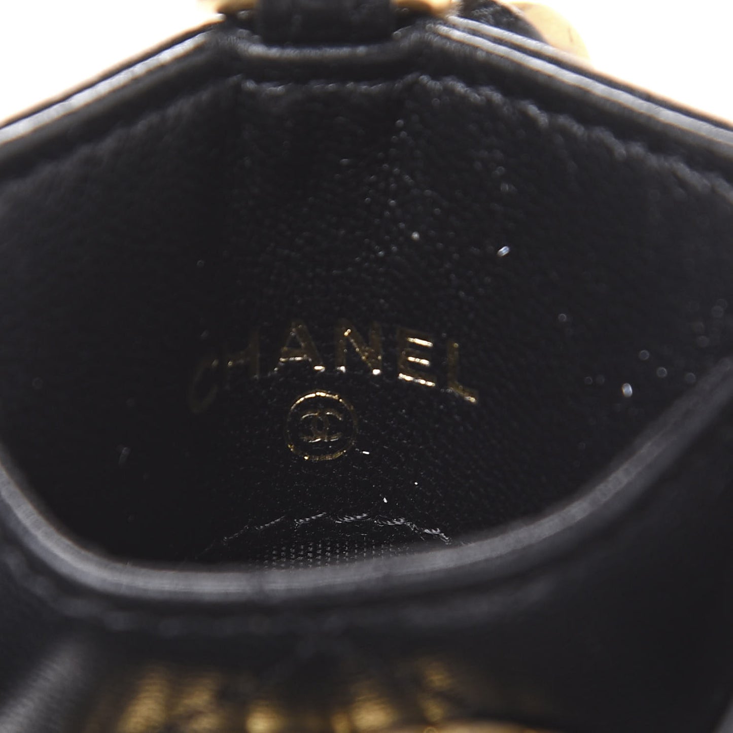 Goatskin Quilted Chanel 19 Card Holder On Chain Black